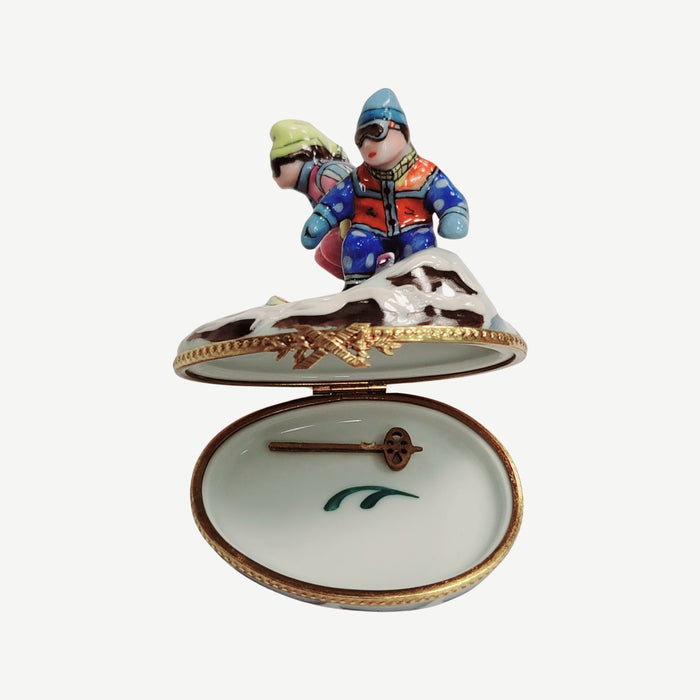 Skiing Adventure Limoges Box for Sports Enthusiasts Porcelain Limoges xmas sports French Trinket Box