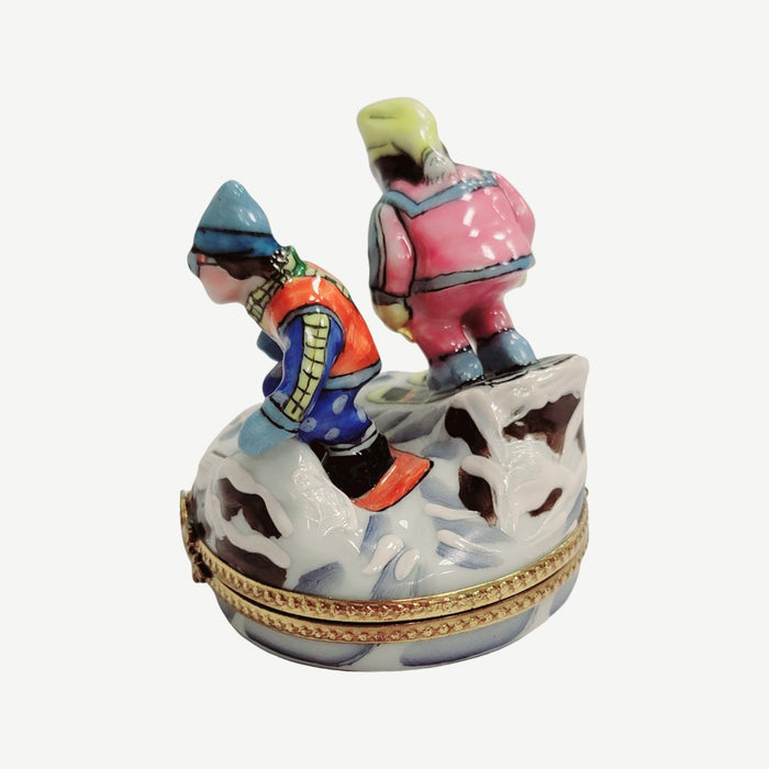 Skiing Adventure Limoges Box for Sports Enthusiasts Porcelain Limoges xmas sports French Trinket Box