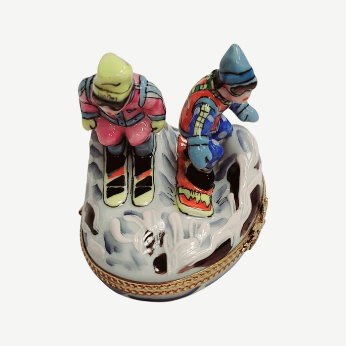 Skiing Adventure Limoges Box for Sports Enthusiasts Porcelain Limoges xmas sports French Trinket Box