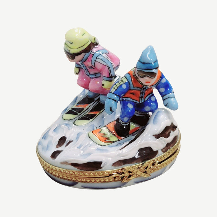 Skiing Adventure Limoges Box for Sports Enthusiasts Porcelain Limoges xmas sports French Trinket Box
