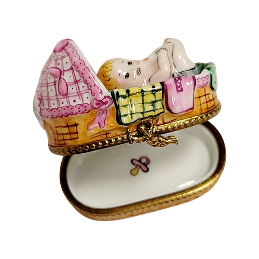 Sleeping Baby Limoges Box for Nursery Decor Porcelain Limoges Babies Figurine French Trinket Box