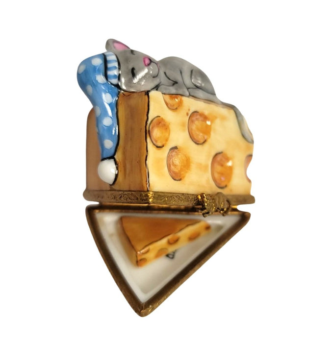 Sleeping Mouse Limoges Box for Cheese Lovers Porcelain Limoges mouse food French Trinket Box
