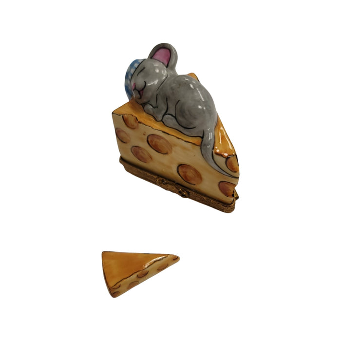 Sleeping Mouse Limoges Box for Cheese Lovers Porcelain Limoges mouse food French Trinket Box