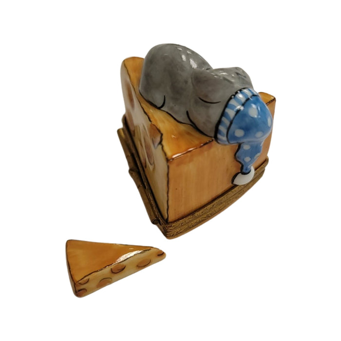 Sleeping Mouse Limoges Box for Cheese Lovers Porcelain Limoges mouse food French Trinket Box
