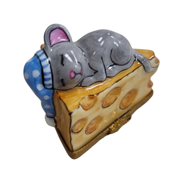 Sleeping Mouse Limoges Box for Cheese Lovers Porcelain Limoges mouse food French Trinket Box