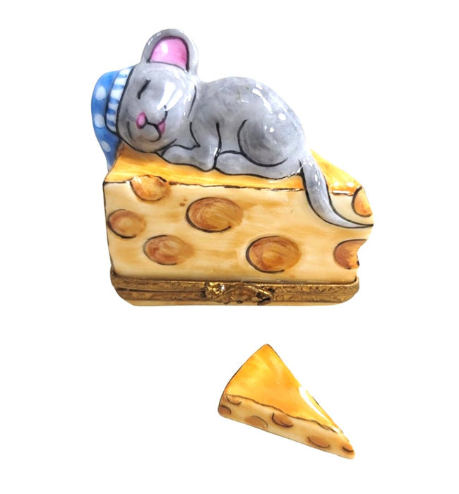 Sleeping Mouse Limoges Box for Cheese Lovers Porcelain Limoges mouse food French Trinket Box