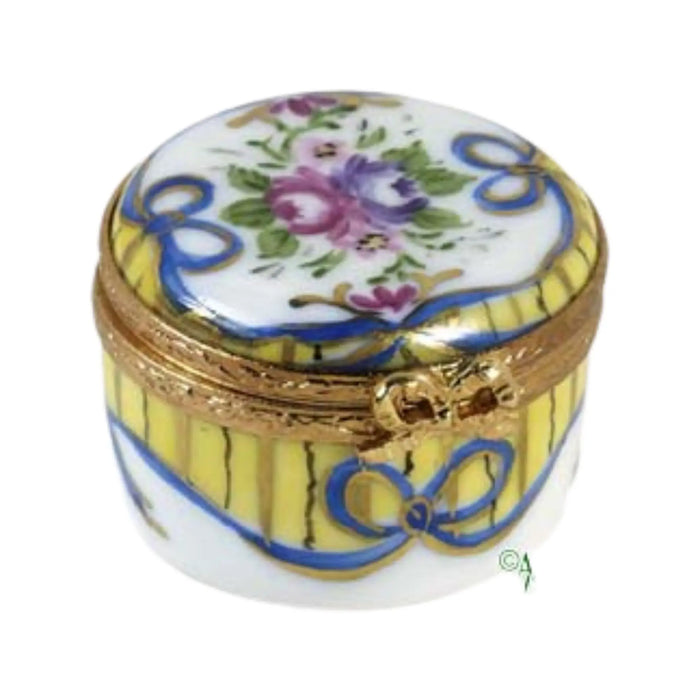 Recamier Jaune Limoges Box for Collectors Porcelain Limoges round French Trinket Box