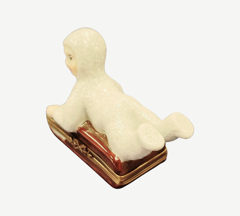 Snowbaby Sledding Adventure Box for Winter Enthusiasts Porcelain Limoges xmas French Trinket Box