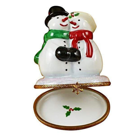 Snowman Couple for Winter Joy Porcelain Limoges snowman French Trinket Box