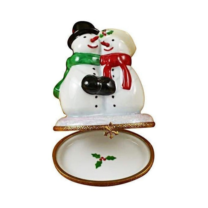Collectible Snowman Couple Limoges box with artisan brushwork
