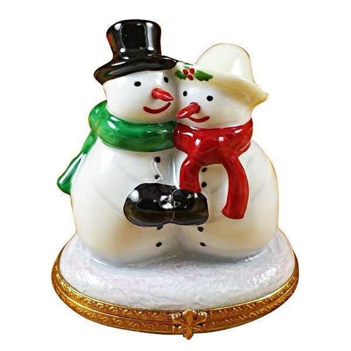 Snowman Couple for Winter Joy Porcelain Limoges snowman French Trinket Box