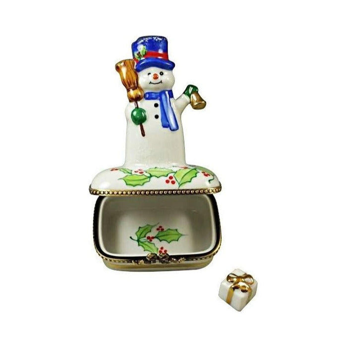 Fine art lovers will admire this Snowman with Blue Scarf Limoges box