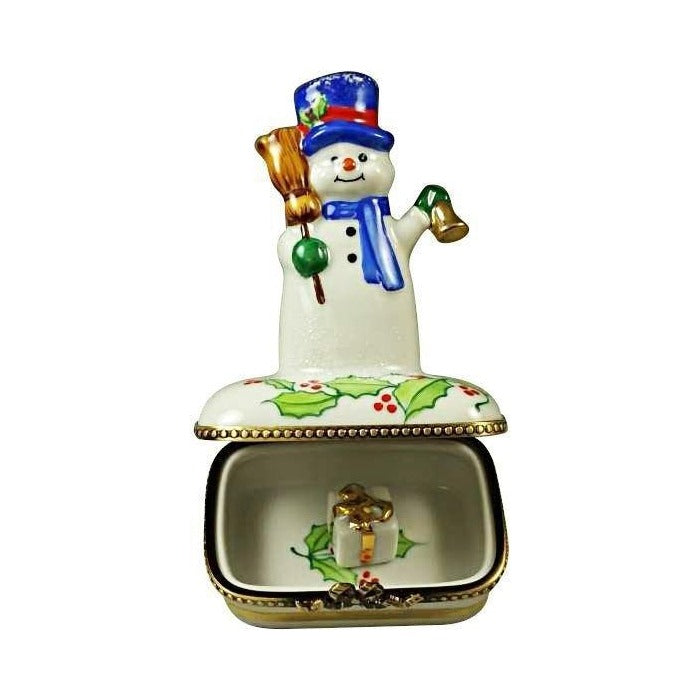 Snowman with Blue Scarf Limoges box painted by hand in Limoges, France, a gift to treasure