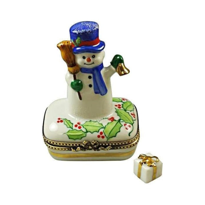 Genuine Rochard Snowman with Blue Scarf Limoges box painted by hand in France for Christmas, from Limoges Boutique