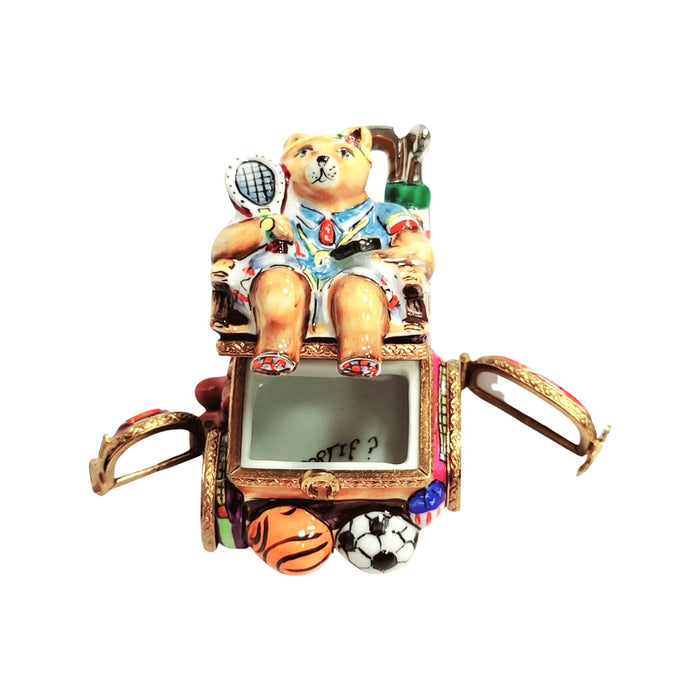 Sports Nut Bear Figurine for Sports Lovers Porcelain Limoges Sports Bear French Trinket Box