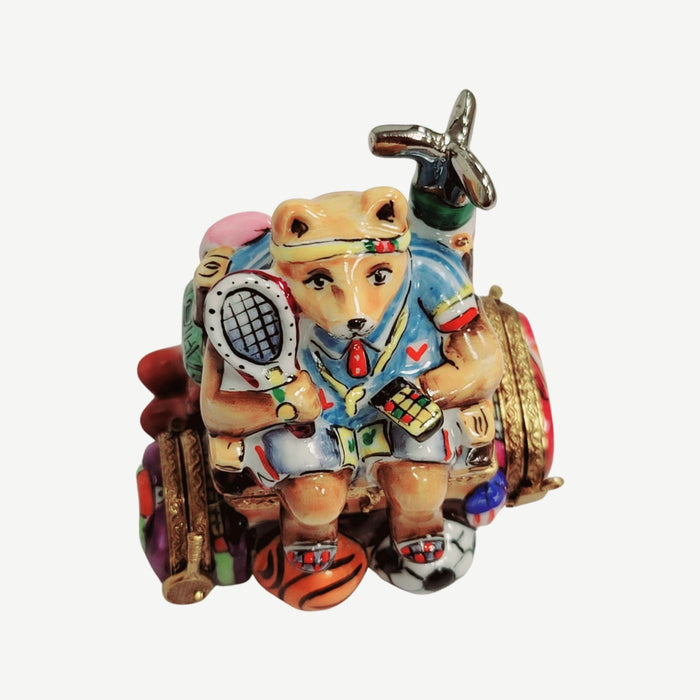 Sports Nut Bear Figurine for Sports Lovers Porcelain Limoges Sports Bear French Trinket Box