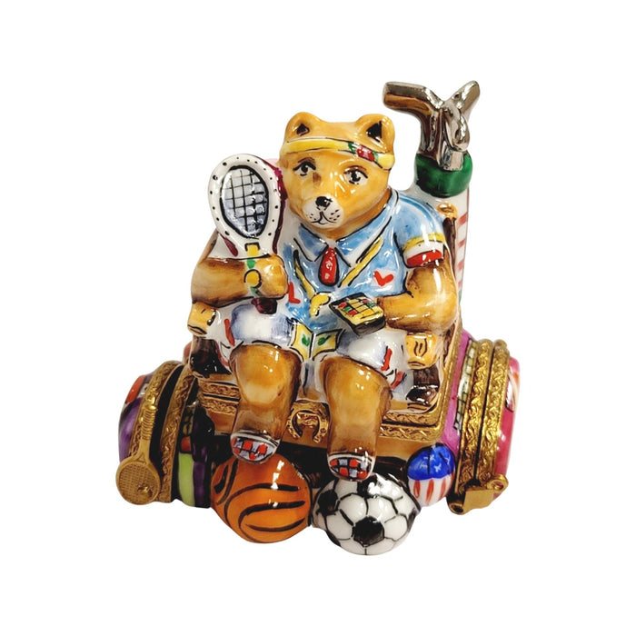 Sports Nut Bear Figurine for Sports Lovers Porcelain Limoges Sports Bear French Trinket Box