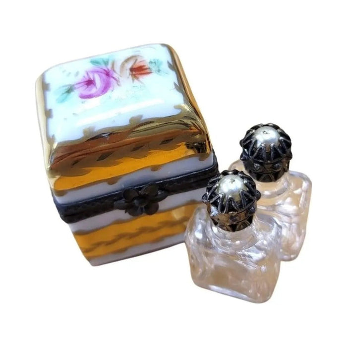 Collectible 2 Perfume in Square Limoges box with artisan brushwork