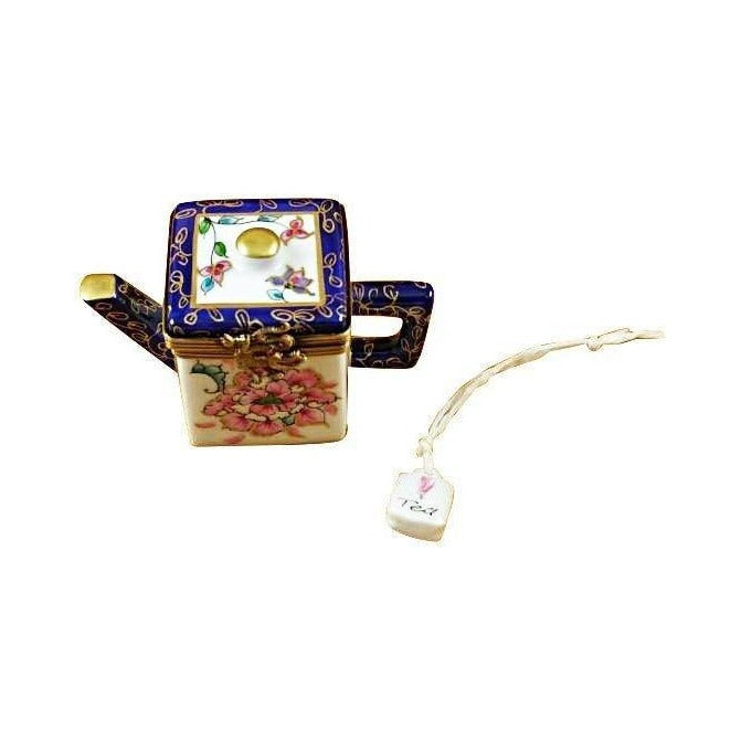 Square Teapot with Blue Spout Handle by Rochard, an authentic French Limoges box from Limoges Boutique