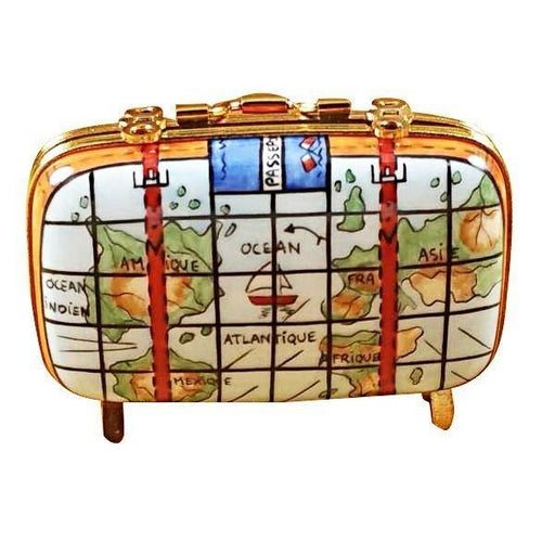 Maps Suitcase Limoges Box for Travelers Porcelain Limoges travel French Trinket Box
