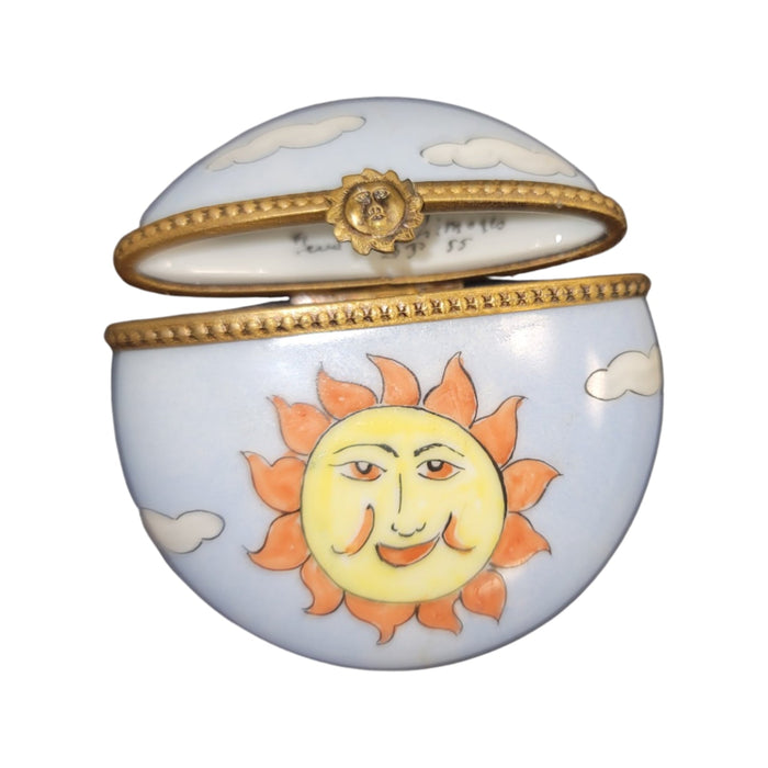 Sunshine Round Porcelain Pill for Collectors Porcelain Limoges round French Trinket Box
