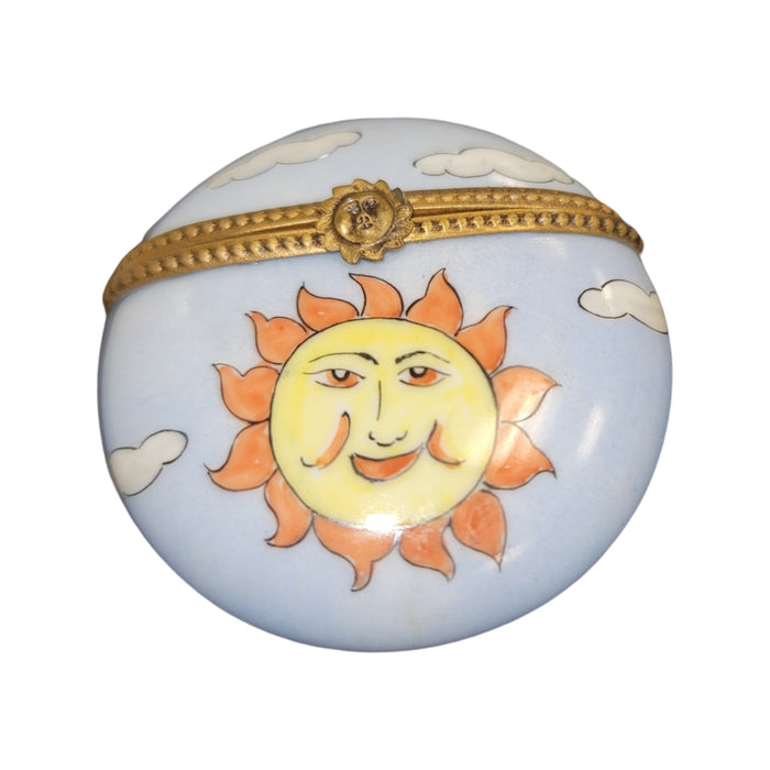 Sunshine Round Porcelain Pill for Collectors Porcelain Limoges round French Trinket Box