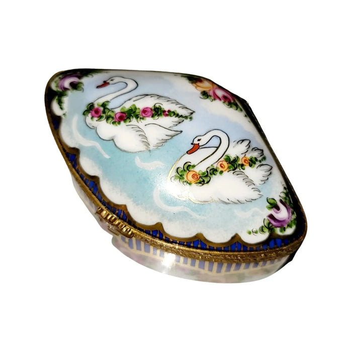 Swans and Roses Box for Art Collectors Porcelain Limoges traditional special occasions bird wedding French Trinket Box