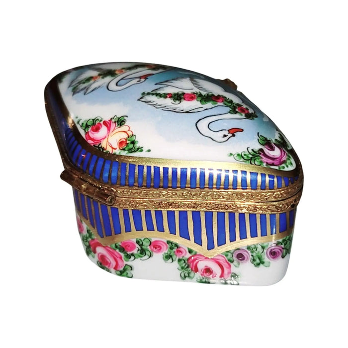 Swans and Roses Box for Art Collectors Porcelain Limoges traditional special occasions bird wedding French Trinket Box