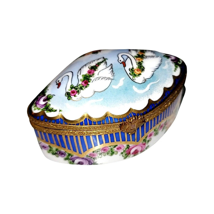 Swans and Roses Box for Art Collectors Porcelain Limoges traditional special occasions bird wedding French Trinket Box