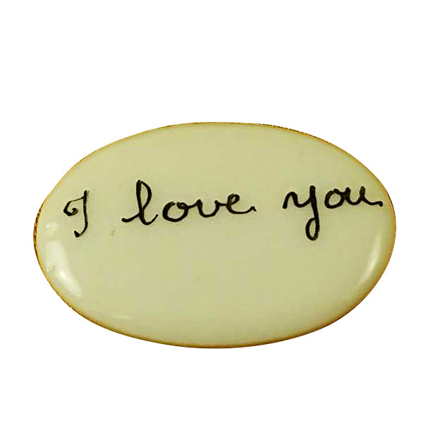 Two tiny hand-painted porcelain I Love You filler tablets to tuck inside a Limoges box