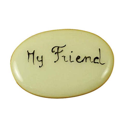 Two tiny hand-painted porcelain My Friend filler tablets to tuck inside a Limoges box
