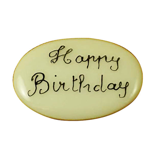 Two tiny hand-painted porcelain Happy Birthday filler tablets to tuck inside a Limoges box