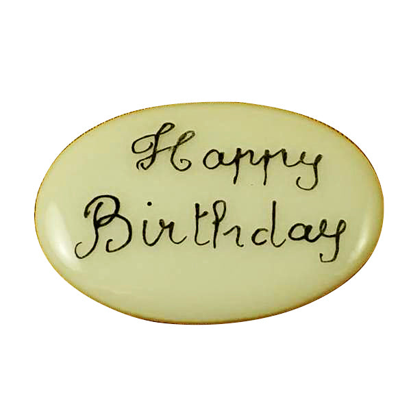 Two tiny hand-painted porcelain Happy Birthday filler tablets to tuck inside a Limoges box