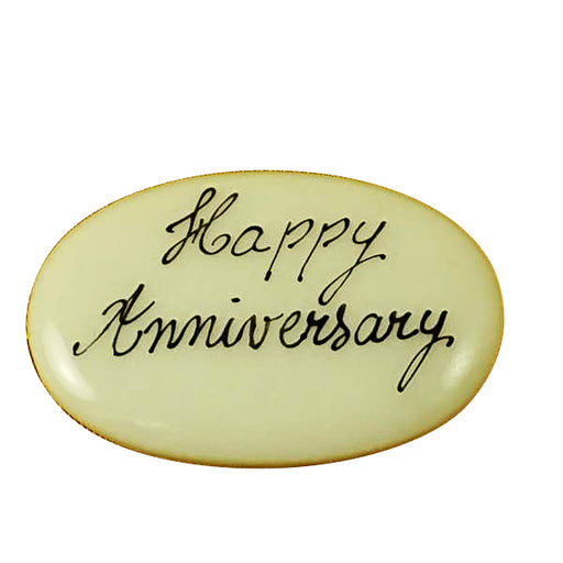 Two tiny hand-painted porcelain Happy Anniversary filler tablets to tuck inside a Limoges box