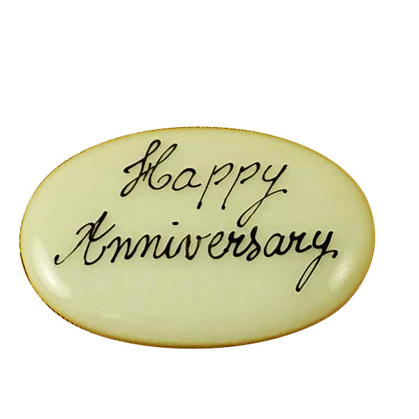 Two tiny hand-painted porcelain Happy Anniversary filler tablets to tuck inside a Limoges box