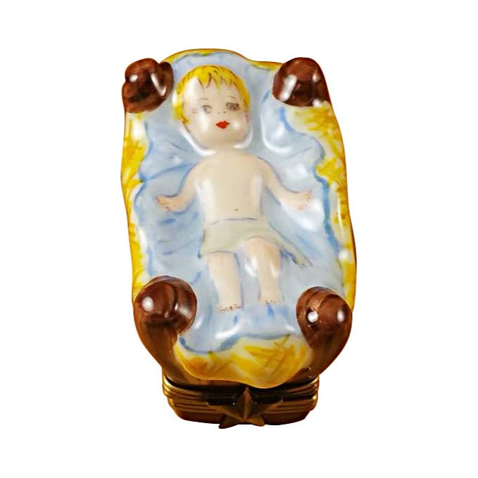 Genuine Rochard Baby Jesus Limoges box painted by hand in France for Christmas, from Limoges Boutique