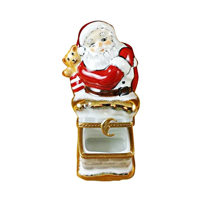 Santa on Chimney Limoges box opened to show the inside, a keepsake to tuck a treasure in