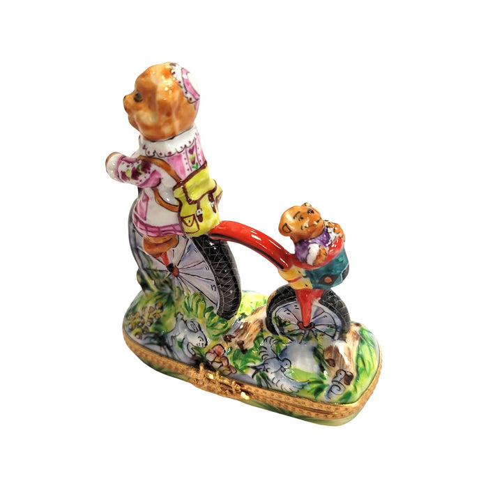 Teddy Bears Bicycle Adventure for Collectors Porcelain Limoges Teddy carnival vehicle French Trinket Box