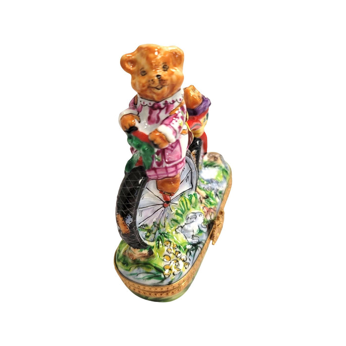 Teddy Bears Bicycle Adventure for Collectors Porcelain Limoges Teddy carnival vehicle French Trinket Box