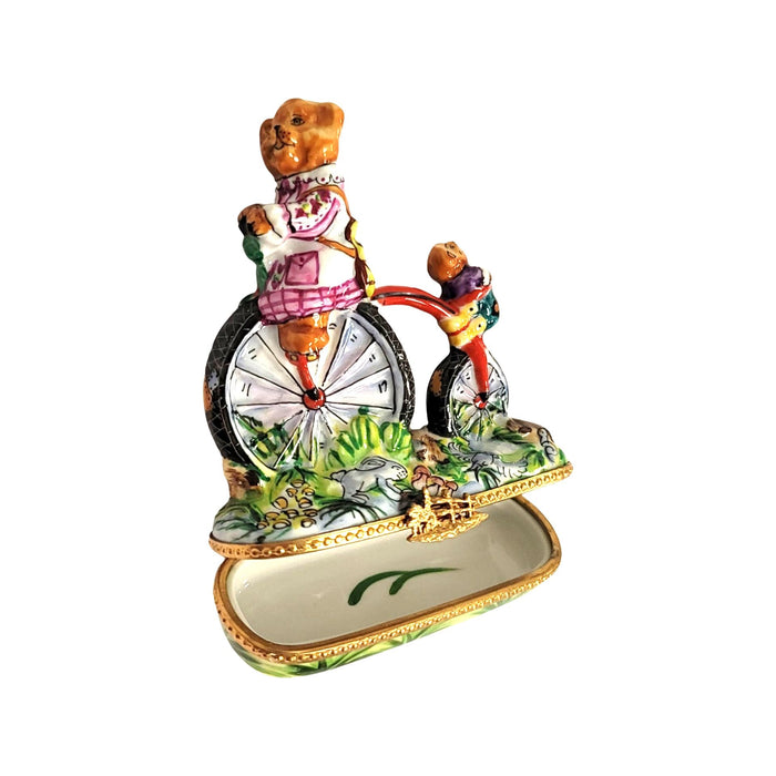 Teddy Bears Bicycle Adventure for Collectors Porcelain Limoges Teddy carnival vehicle French Trinket Box