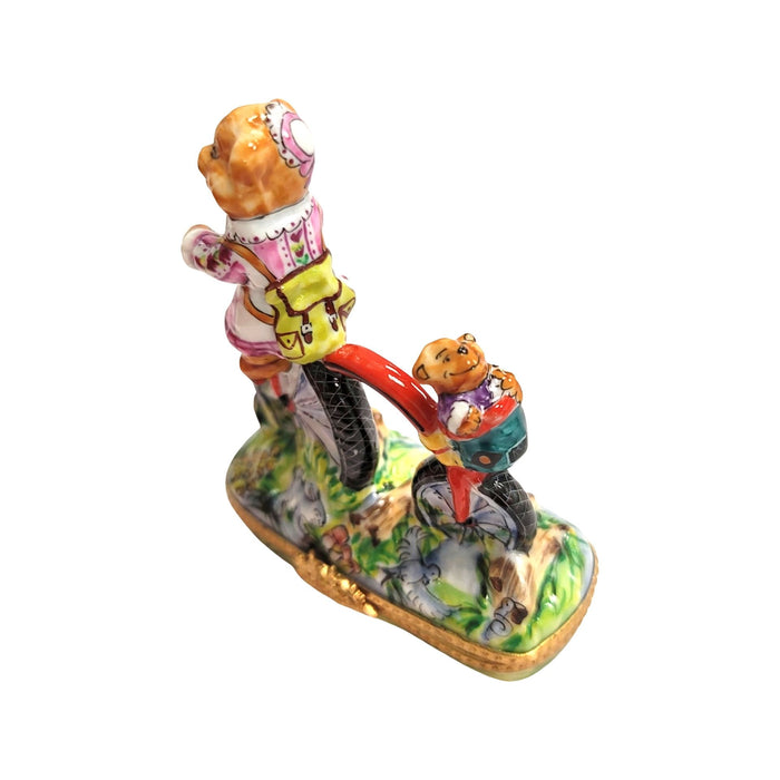 Teddy Bears Bicycle Adventure for Collectors Porcelain Limoges Teddy carnival vehicle French Trinket Box