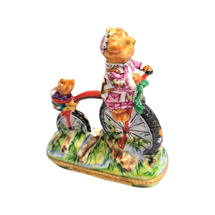 Teddy Bears Bicycle Adventure for Collectors Porcelain Limoges Teddy carnival vehicle French Trinket Box