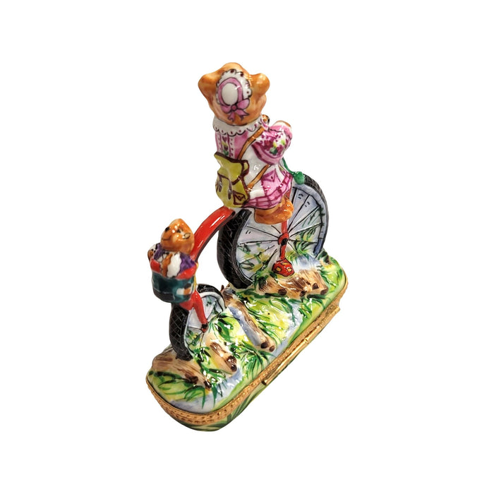 Teddy Bears Bicycle Adventure for Collectors Porcelain Limoges Teddy carnival vehicle French Trinket Box
