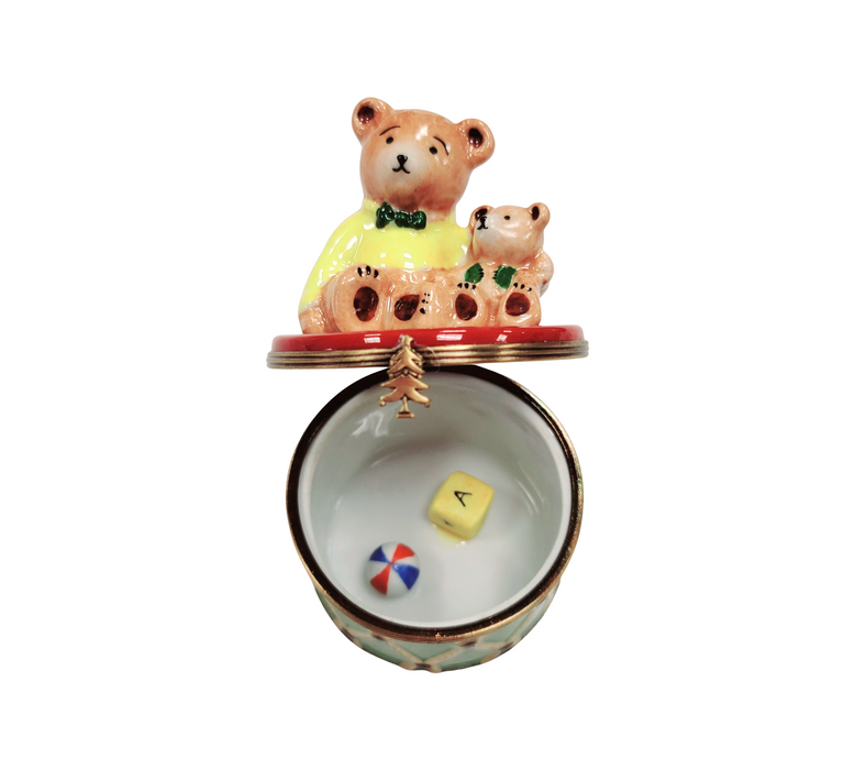Teddy Bears on Drum Limoges for Collectors Delight Porcelain Limoges Teddy music French Trinket Box