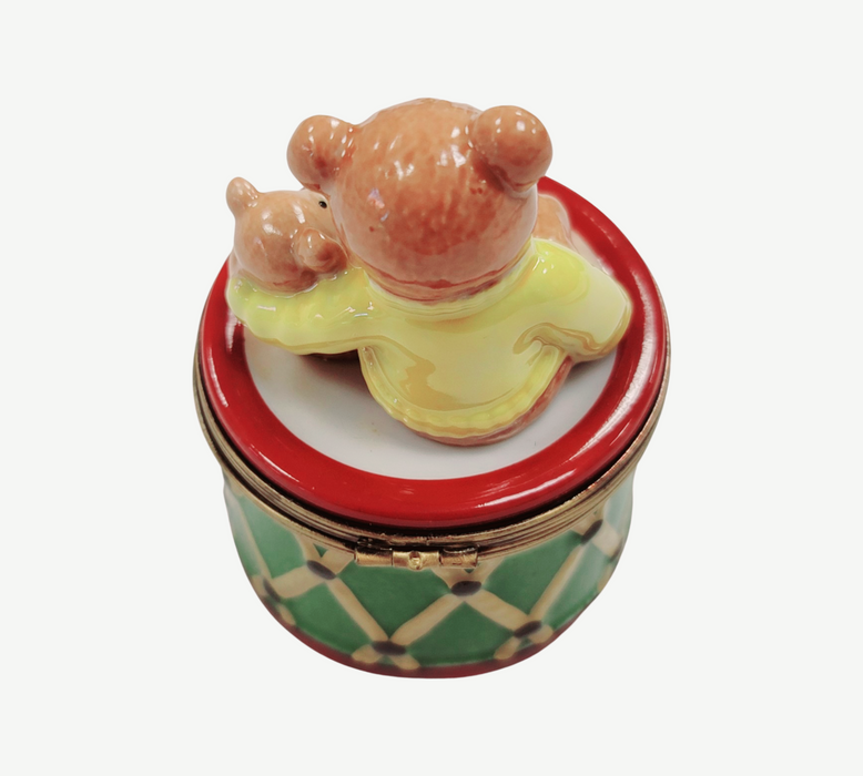 Teddy Bears on Drum Limoges for Collectors Delight Porcelain Limoges Teddy music French Trinket Box