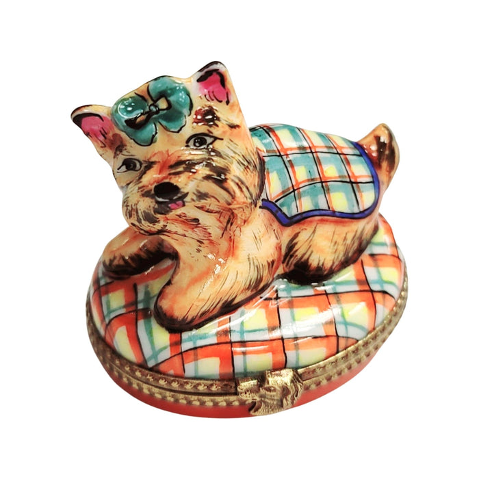 Terrier Dog Plaid Elegance Box for Home Decor Porcelain Limoges dog French Trinket Box