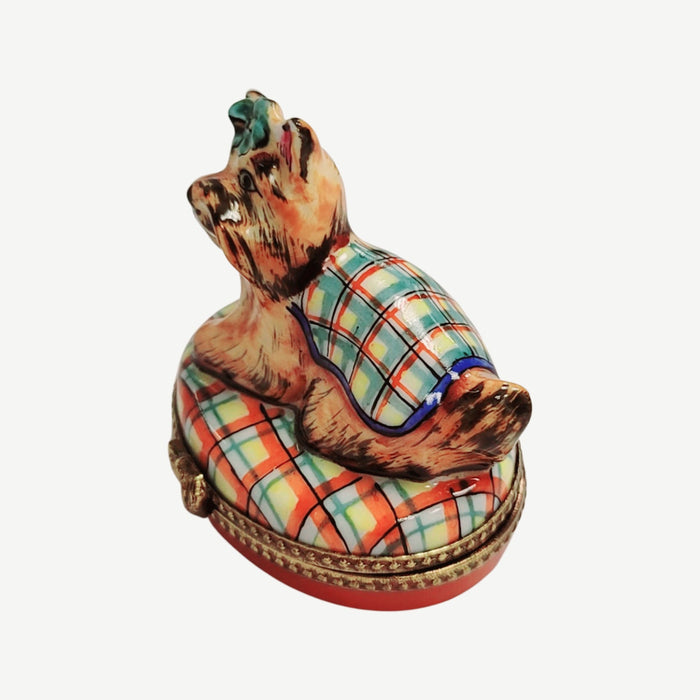 Terrier Dog Plaid Elegance Box for Home Decor Porcelain Limoges dog French Trinket Box