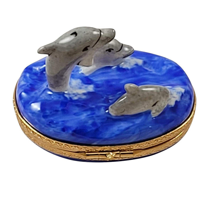 Three Dolphins Limoges Box for Ocean Lovers Porcelain Limoges fish ocean beach French Trinket Box