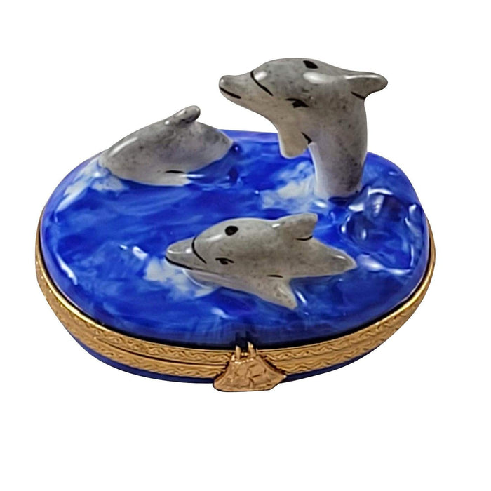Three Dolphins Limoges Box for Ocean Lovers Porcelain Limoges fish ocean beach French Trinket Box