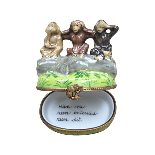 Three Monkeys Limoges Box Porcelain Figurine-wild animals religion-CH6D213